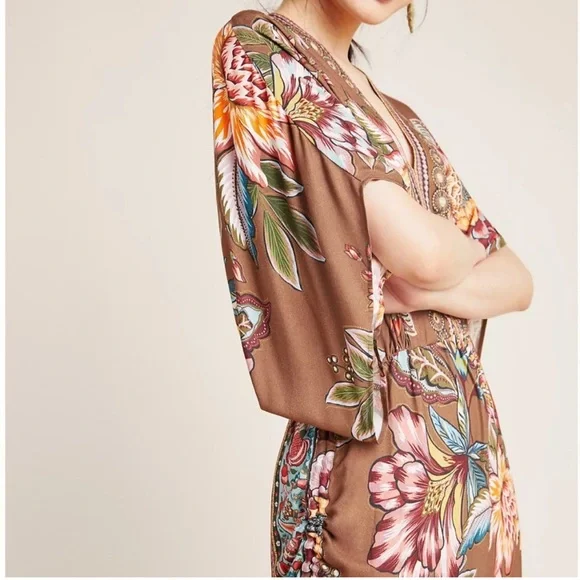 ⭐️Fall In Love with this FARM Rio Floral Bishop Sleeve MIDI Dress 🍁🍂 - Picture 2 of 13